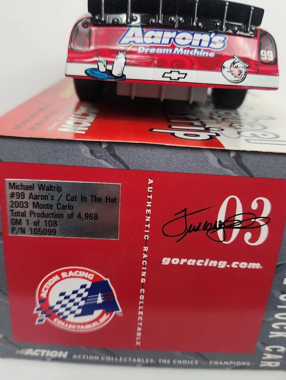 '03 Action Cat in the Hat #99 Aarons NASCAR Die-Cast Monte Carlo #/4968 Michael